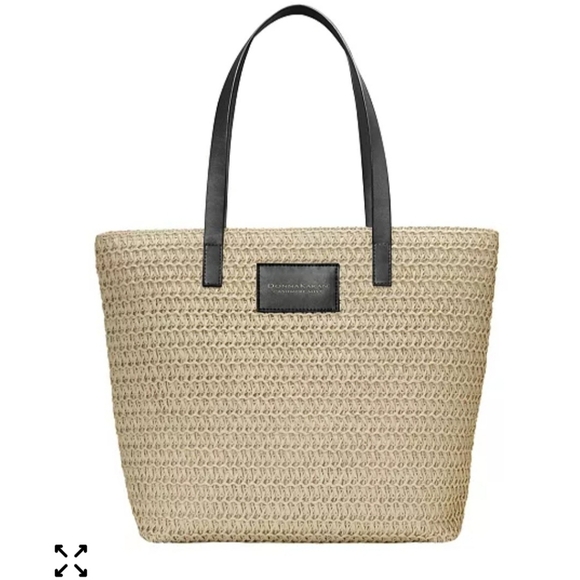 Donna Karan Handbags - Donna Karan Woven Beige Tote with Black Handles
